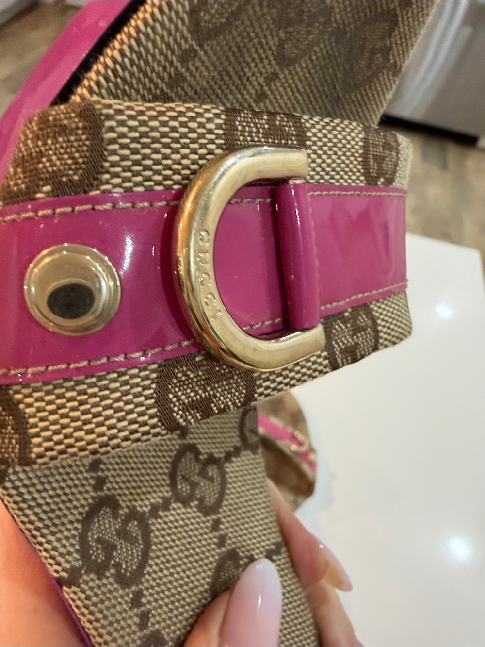 Gucci Tom Ford era 2004 Vintage Brown Monogram Mules with Pink Patent Trim💕💕💘 - Picture 7 of 16